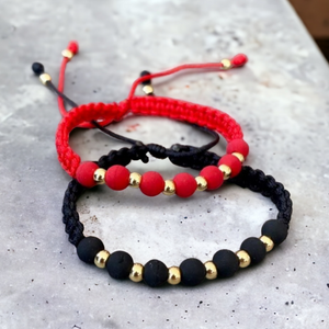 Pulsera Tejida Black & Red x2