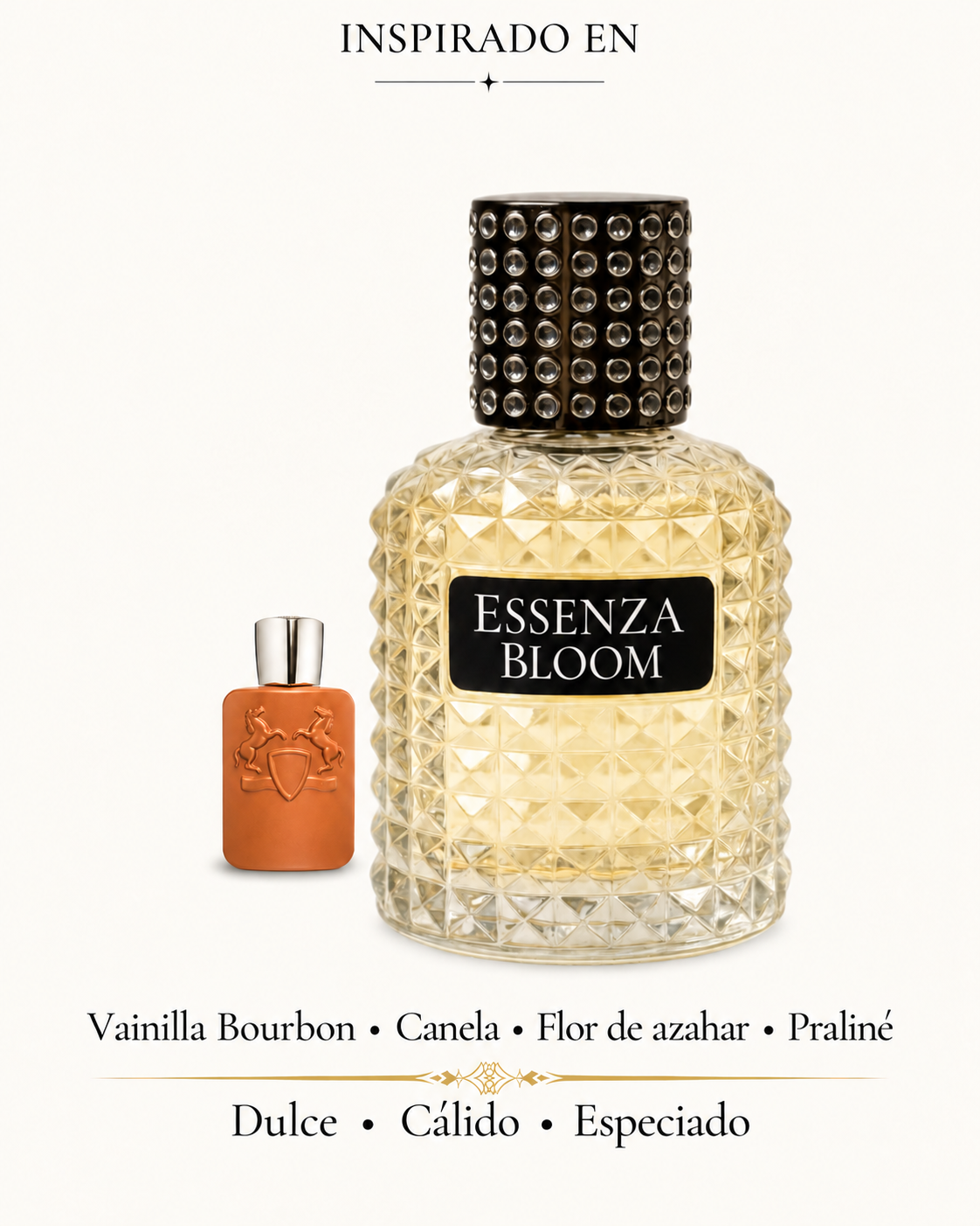 Bourbon Royal de Essenza Bloom, 50 ml. Notas de vainilla Bourbon, canela, flor de azahar y praliné.