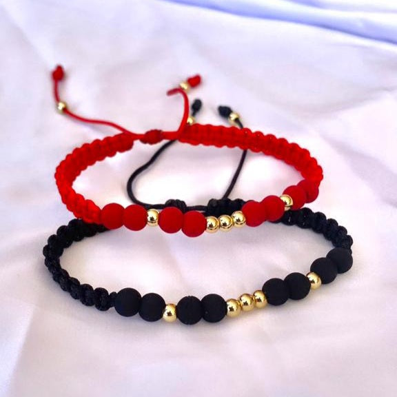 Pulsera Tejida Black & Red x2