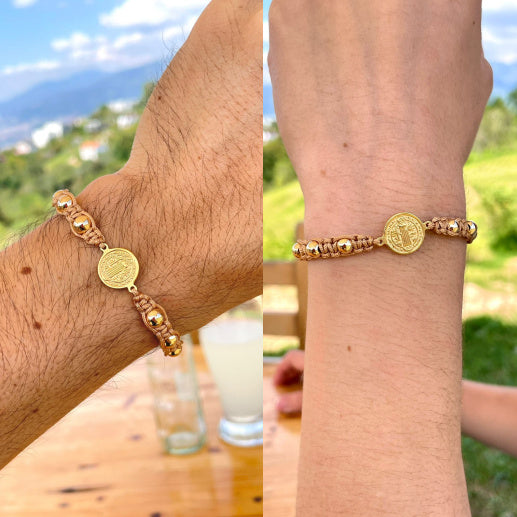 Pareja Pulsera San Benito Beige x2